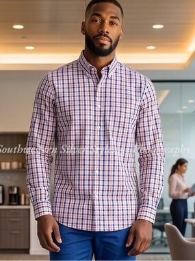NEW IZOD Classic Fit Plaid Cotton Blend Size 16-1/2, 34-35 Button Down Shirt